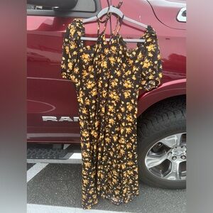 Long flowy black sunflower dress